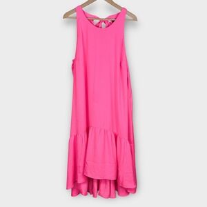Lane Bryant Hi-Low Ruffle Midi Dress Sleeveless Hot Pink Tie Back Womens 14/16